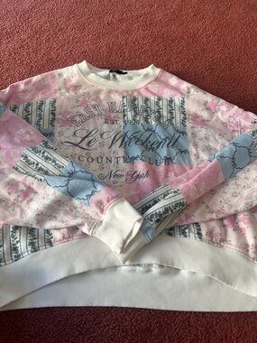 T.J.Maxx Vinyl Icons Pink and Cream Patchwork Pullover
